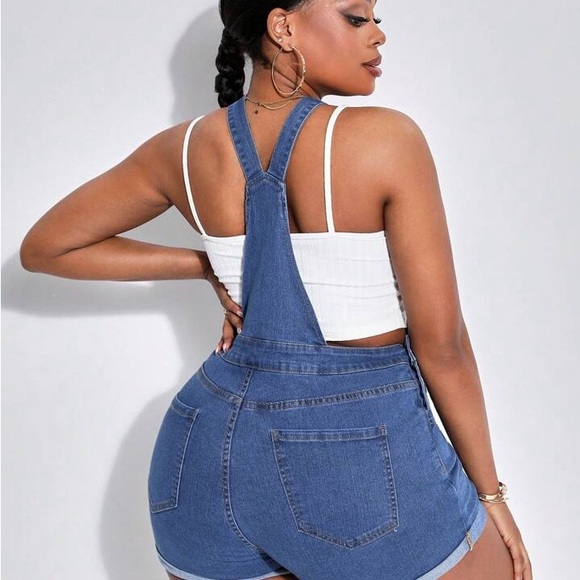 Blue Bib Denim Overall Shorts 14/1XL Pockets - Picture 2 of 3